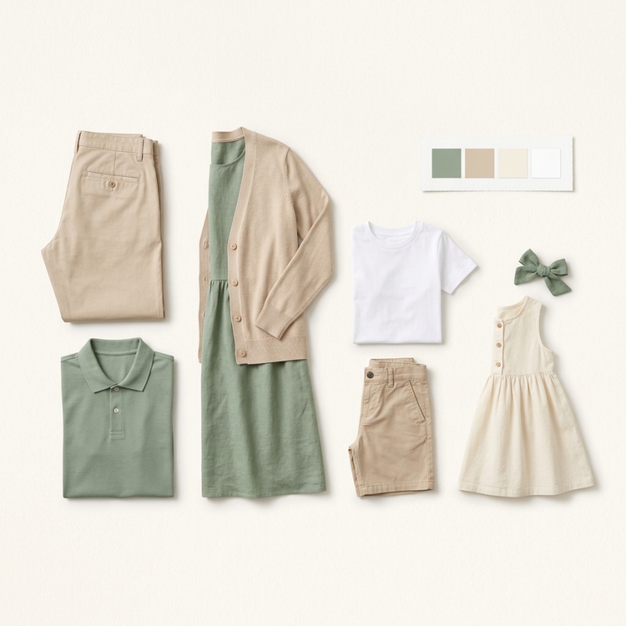 Vzorový outfit - zelená a béžová