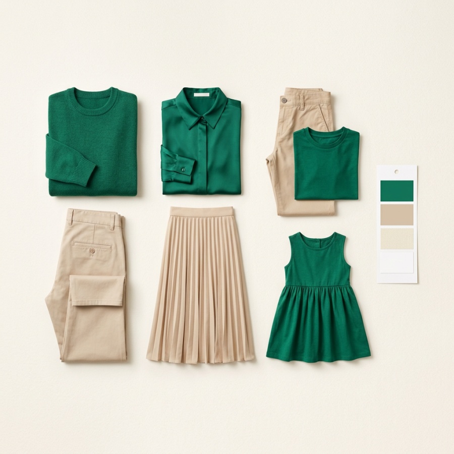 Vzorový outfit - zelená a béžová